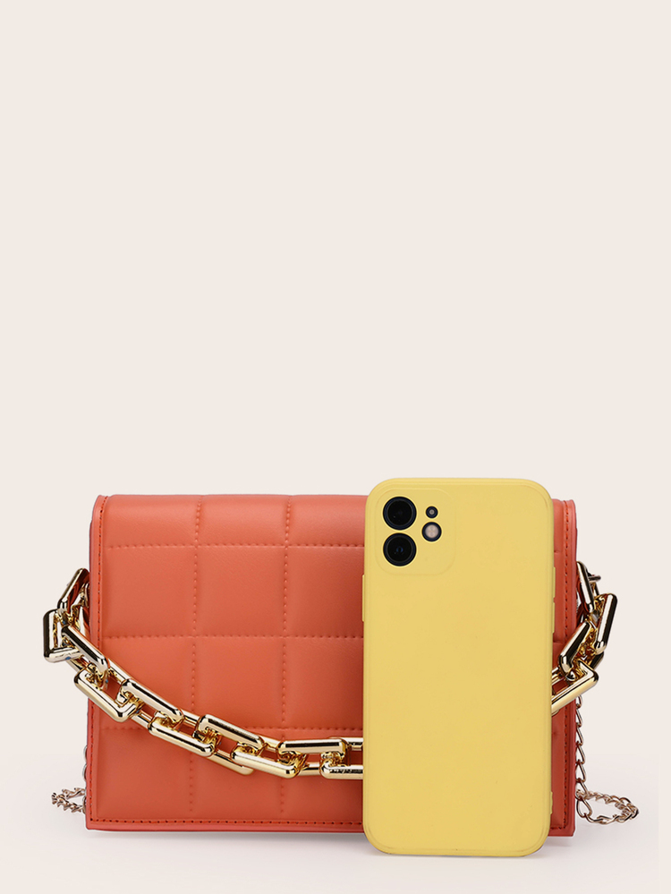 Minimalist Chain Satchel Bag - Orange - View 4