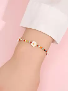 Flower Decor Beaded Bracelet - Multicolor - View 1