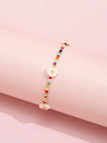 Flower Decor Beaded Bracelet - Multicolor - View 3