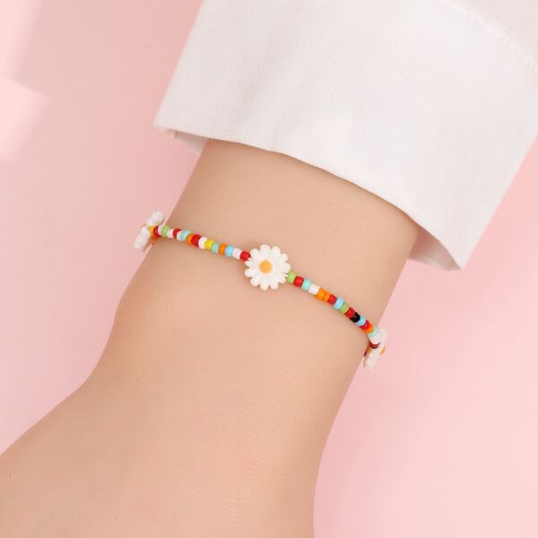 

Flower Decor Beaded Bracelet, Multicolor