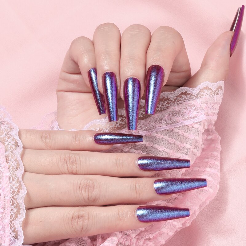 

24pcs Laser Fake Nail & 1sheet Tape & 1pc Nail File, Purple