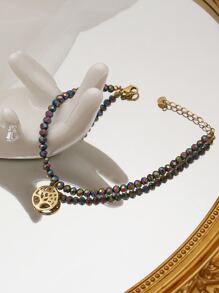 欧洲和美国个性化ins风时尚彩色串珠光泽生命之树女士不锈钢手链，适合日常佩戴 - 彩色 - 查看 2