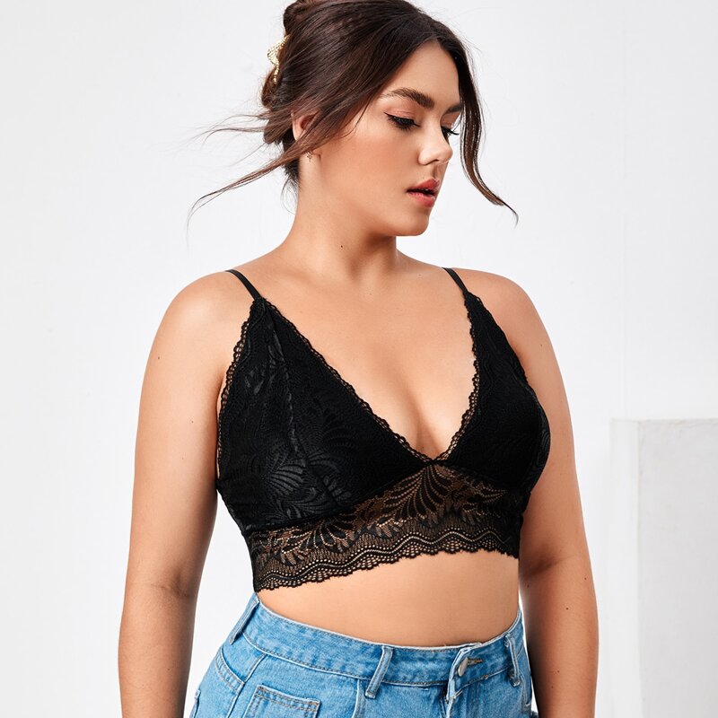 

Plus Floral Lace Bralette, Black