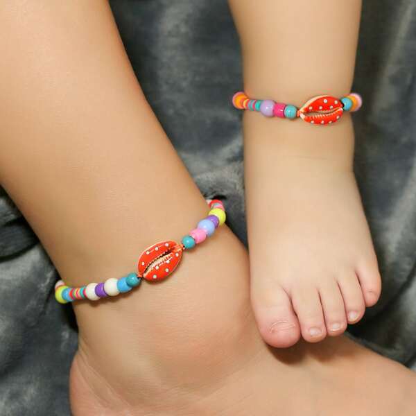 

2pcs Parent-child Shell Decor Anklet, Multicolor