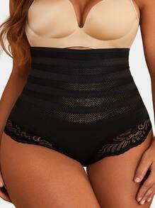 Plus Contrast Lace Shapewear Panty - Black - View 1
