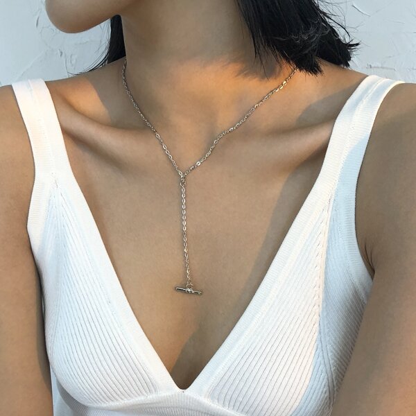 

Minimalist Y Lariat Necklace, Silver