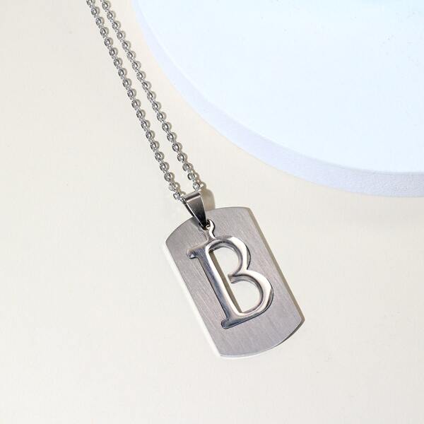 

Men Letter Charm Necklace, Silver