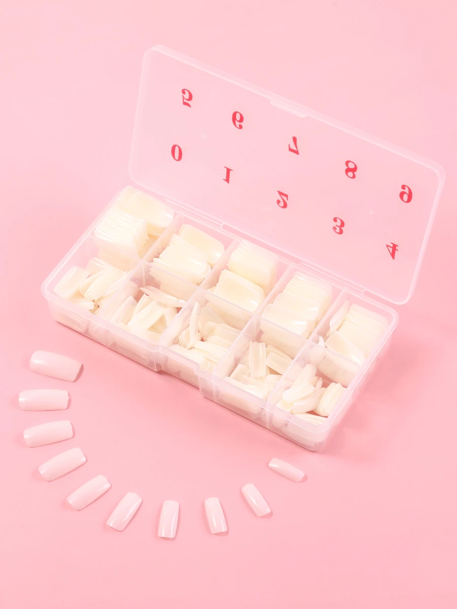 500 Cái Hình Vuông Dài Bấm Móng Tay Giả Trên Móng Tay Đồ Dùng Làm Móng - trắng - Xem 1