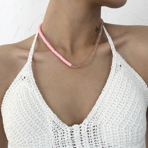 

Soft Clay & Crystal Beaded Necklace, Pink