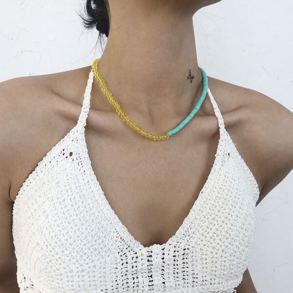 

Soft Clay & Crystal Beaded Necklace, Green