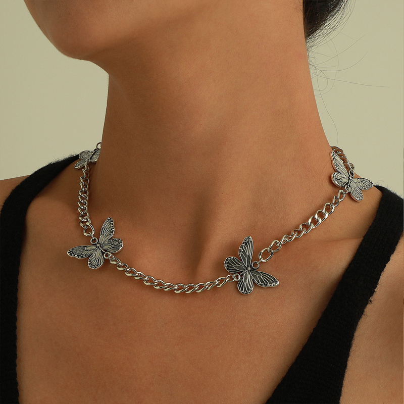 

Butterfly Decor Chain Necklace, Antique silver