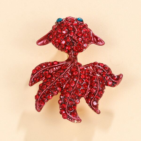 

Rhinestone Decor Fish Design Brooch, Red