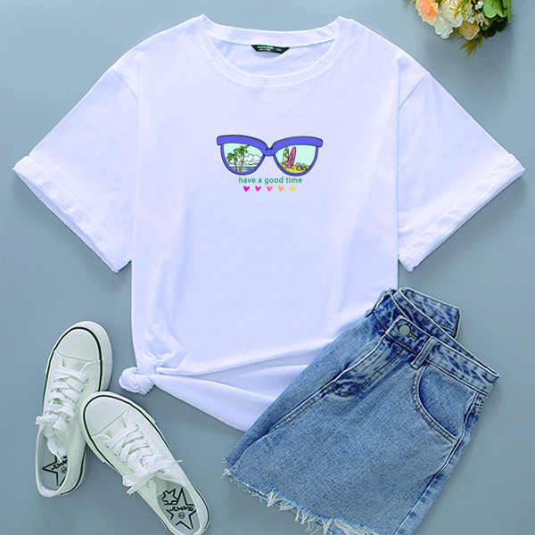 

Plus Slogan & Tropical Print Tee, White