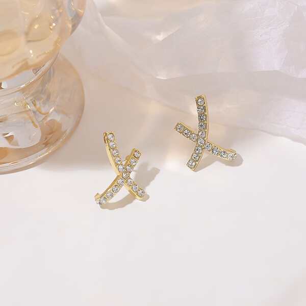 

Zircon Decor Stud Earrings, Gold