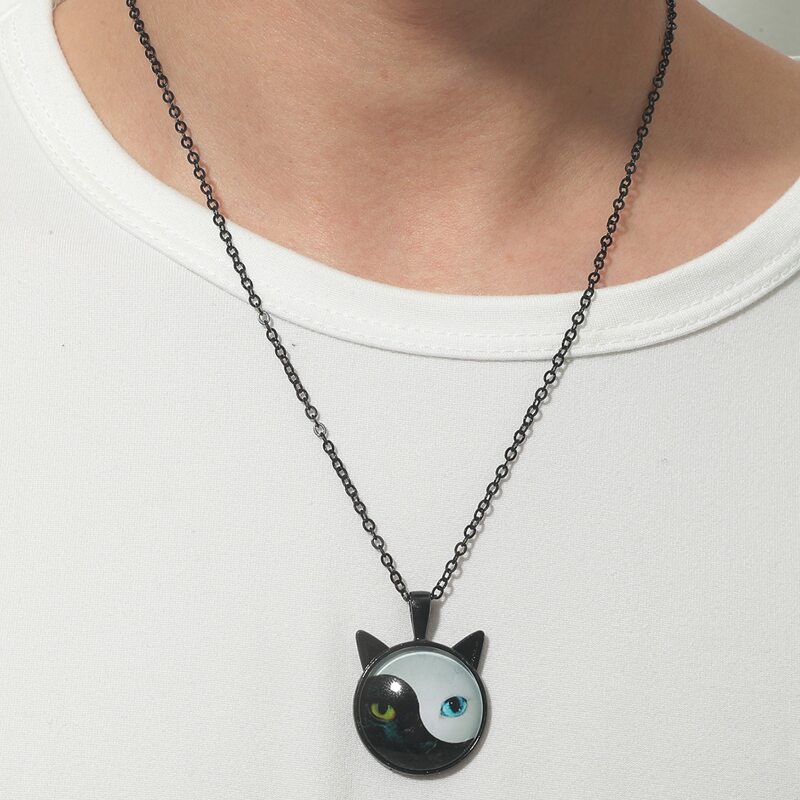 

Guys Cat Charm Necklace, Black