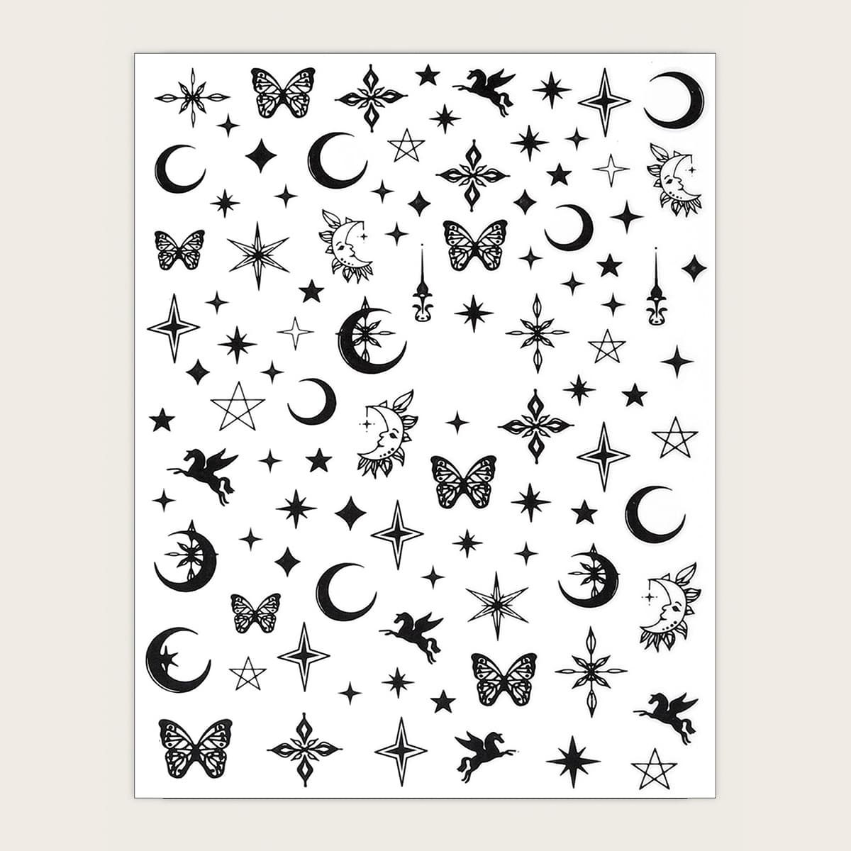 

1sheet Star & Butterfly Nail Art Sticker, Black