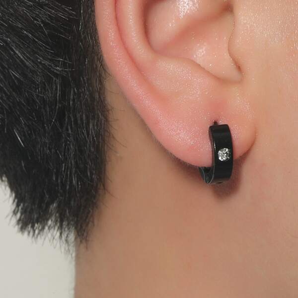 

Men Rhinestone Decor Hoop Earrings, Black