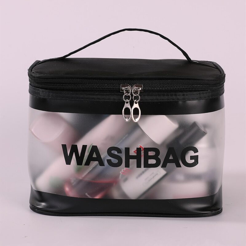 

Letter Graphic Clear Makeup Bag, Black