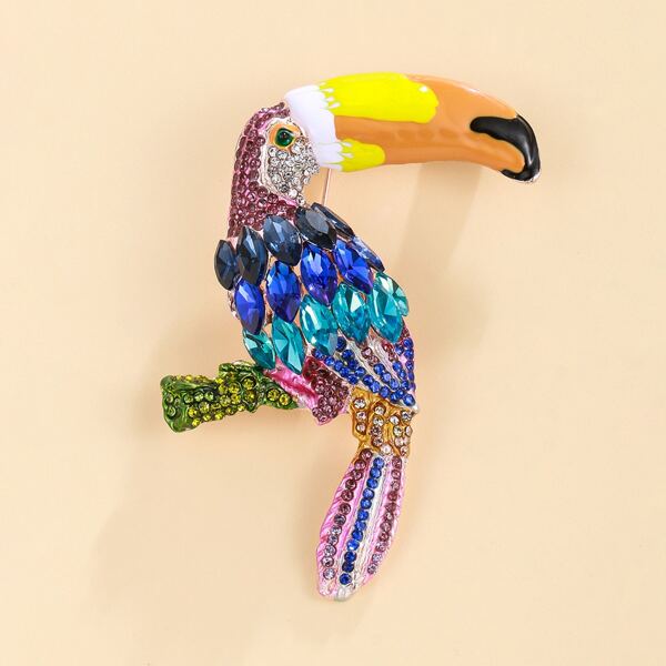 

Rhinestone Decor Bird Design Brooch, Multicolor