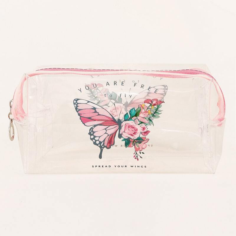 

Butterfly Pattern Clear Square Makeup Bag, Multicolor