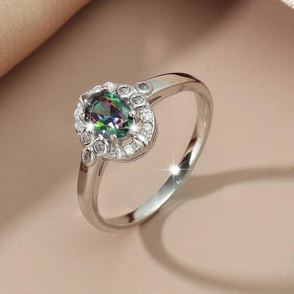 

Rhinestone Decor Ring, Silver