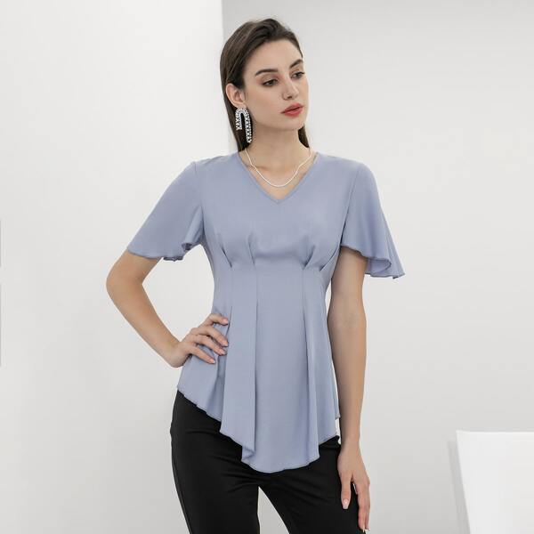 

Ruched Butterfly Sleeve Blouse, Grey