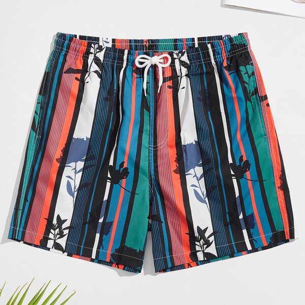 

Men Floral & Striped Swim Trunks, Multicolor