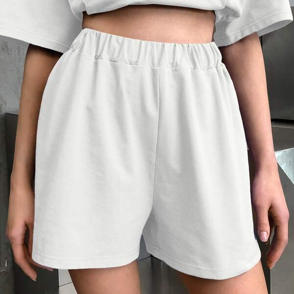 

Elastic Waist Track Shorts, White