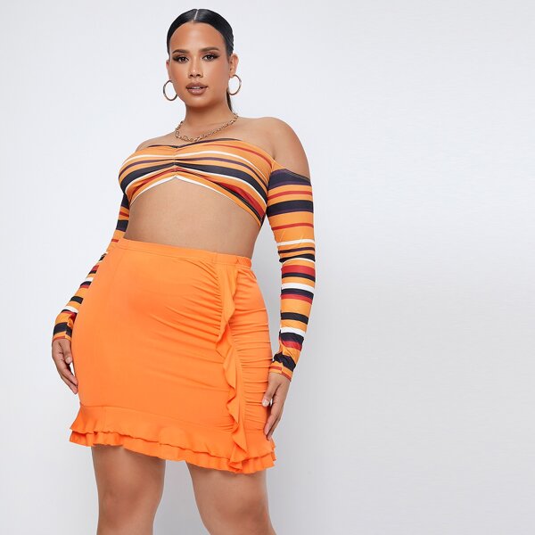 

Plus Solid Tiered Ruffle Skirt, Orange