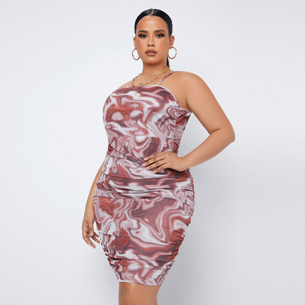 

Plus Marble Print Ruched Cami Bodycon Dress, Multicolor