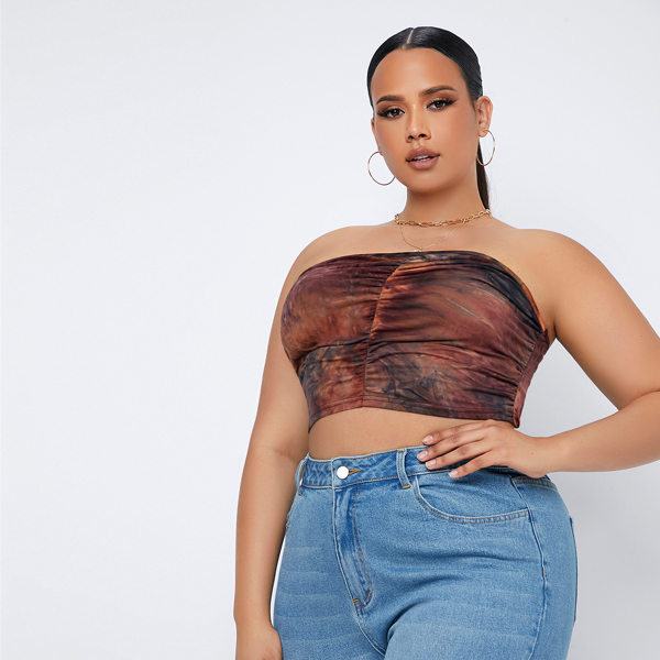 

Plus Tie Dye Ruched Tube Top, Multicolor