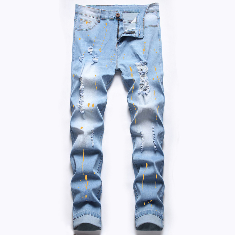 

Guys Washed Ripped Skinny Jeans, Light wash