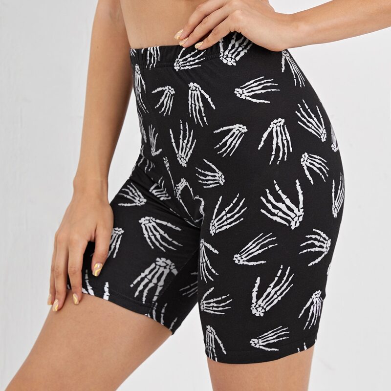 

Skeleton Graphic Biker Shorts, Black