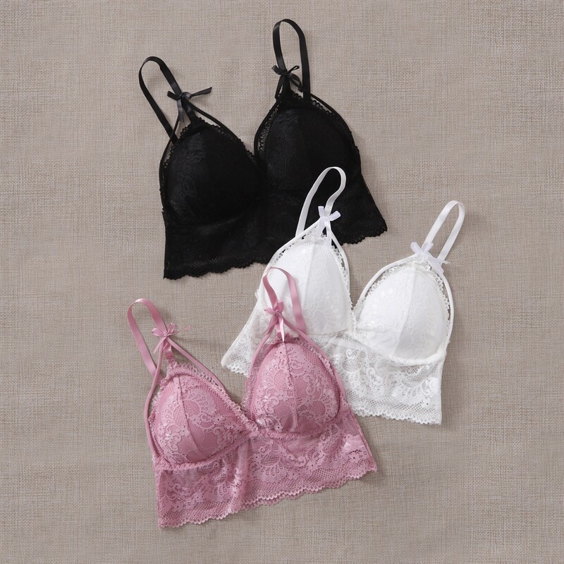 

3pack Scallop Trim Lace Bra Set, Multicolor