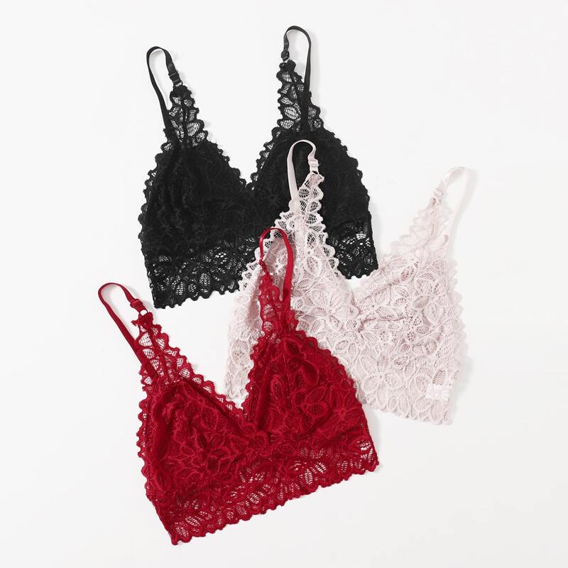 

3pack Floral Lace Bra Set, Multicolor