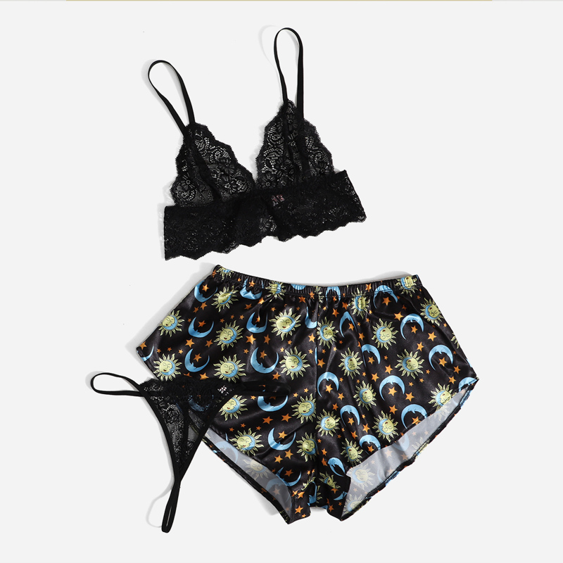 

3pack Sun Graphic Lingerie Set, Multicolor
