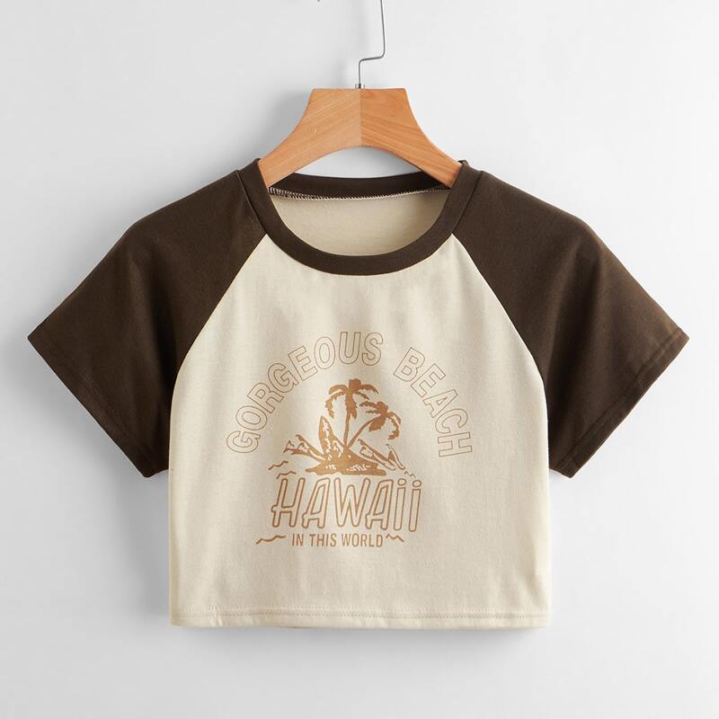 

Letter Tropical Graphic Colorblock Tee, Multicolor
