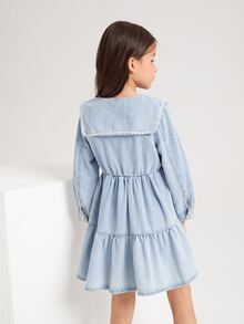 Bé Gái Váy Denim Viên lá sen màu trơn Dễ thương - Rửa nhẹ - Xem 2