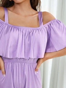 Sara Cennamo Cold Shoulder Ruffle Detail Solid Jumpsuit - Lilac Purple - View 5