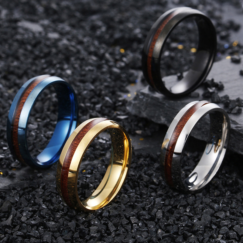 

4pcs Guys Color Block Ring, Brown