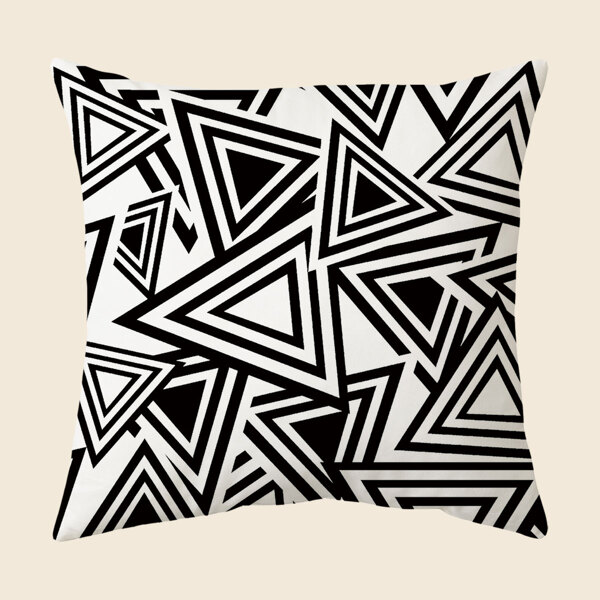 

Triangle Print Cushion Cover Without Filler, Black and white