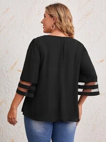 EMERY ROSE Áo sơ mi Plus Size cắt màu trơn Giải trí - màu đen - Xem 2