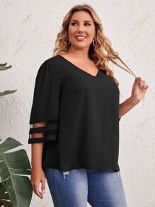 EMERY ROSE Áo sơ mi Plus Size cắt màu trơn Giải trí - màu đen - Xem 3