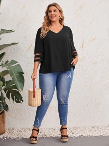 EMERY ROSE Áo sơ mi Plus Size cắt màu trơn Giải trí - màu đen - Xem 4
