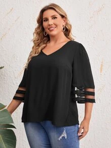 EMERY ROSE Áo sơ mi Plus Size cắt màu trơn Giải trí - màu đen - Xem 5
