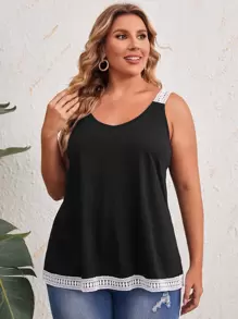 EMERY ROSE Top de tirantes ribete con encaje en contraste - Negro - Ver 1