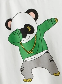 SHEIN Camiseta De Manga Corta Para Niños Con Gráficos De Caricaturas - Blanco - Ver 3