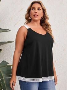 EMERY ROSE Top de tirantes ribete con encaje en contraste - Negro - Ver 3