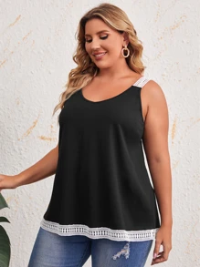 EMERY ROSE Top de tirantes ribete con encaje en contraste - Negro - Ver 5