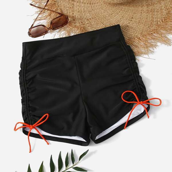 

Plus Drawstring Side Bikini Shorts, Black